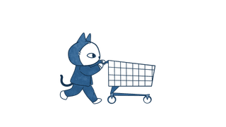 Yoyo pushing a shoppping cart