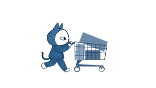 Yoyo pushing a shoppping cart